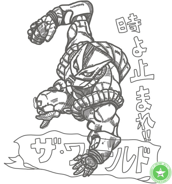 『デザインが好きなジョジョのスタンド』⑳ ザ・ワールドのiPad絵の下絵の画像です。