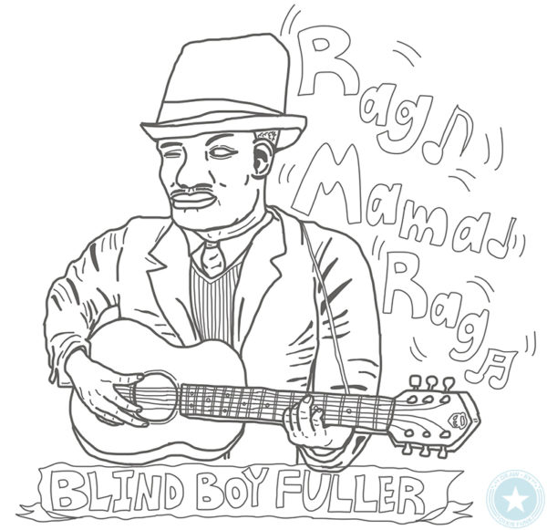 Blind Boy Fuller - "Rag Mama Rag" iPadで描いたブラインド・ボーイ・フラーの下絵のイラスト画像
